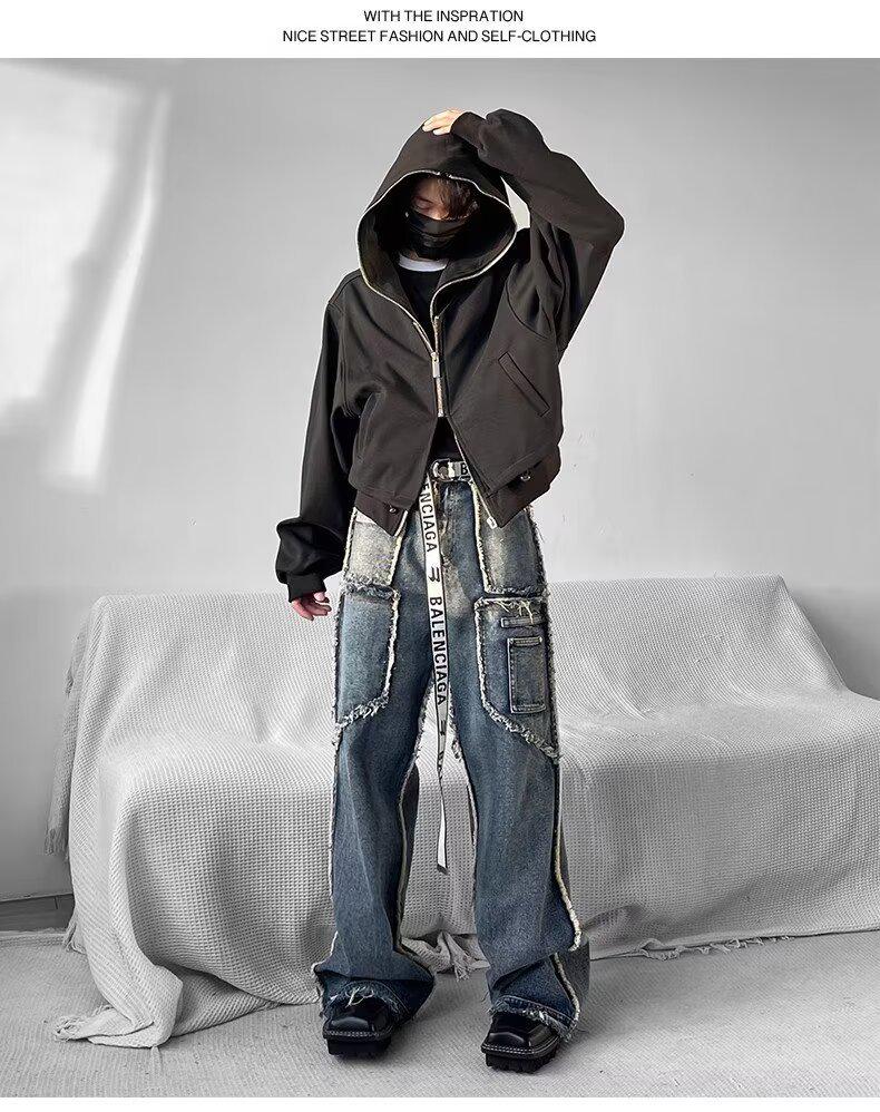 2024 Men's Korean-Style Hooded Cardigan with Shoulder Pads