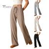 Relaxed Fit Women Bottoms Pants Casual Wide Leg Trousers Elastic Waist Adjustable Drawstring Solid Color Loose Work Travel Daily Wear