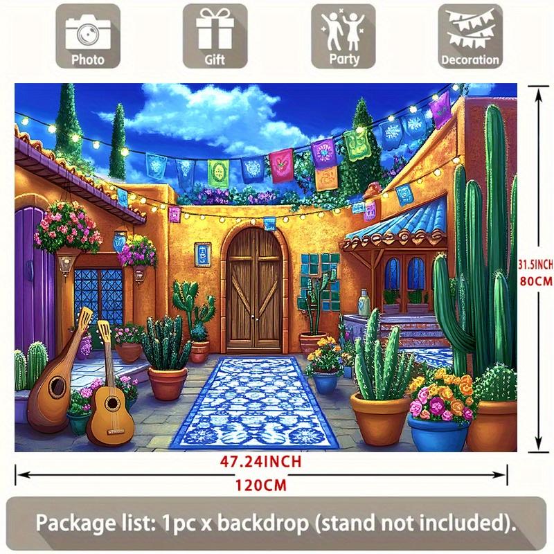 One Vivid Polyester Party Banner Depicting a Courtyard Scene - for Mediterranean-style Home and Wall Decoration