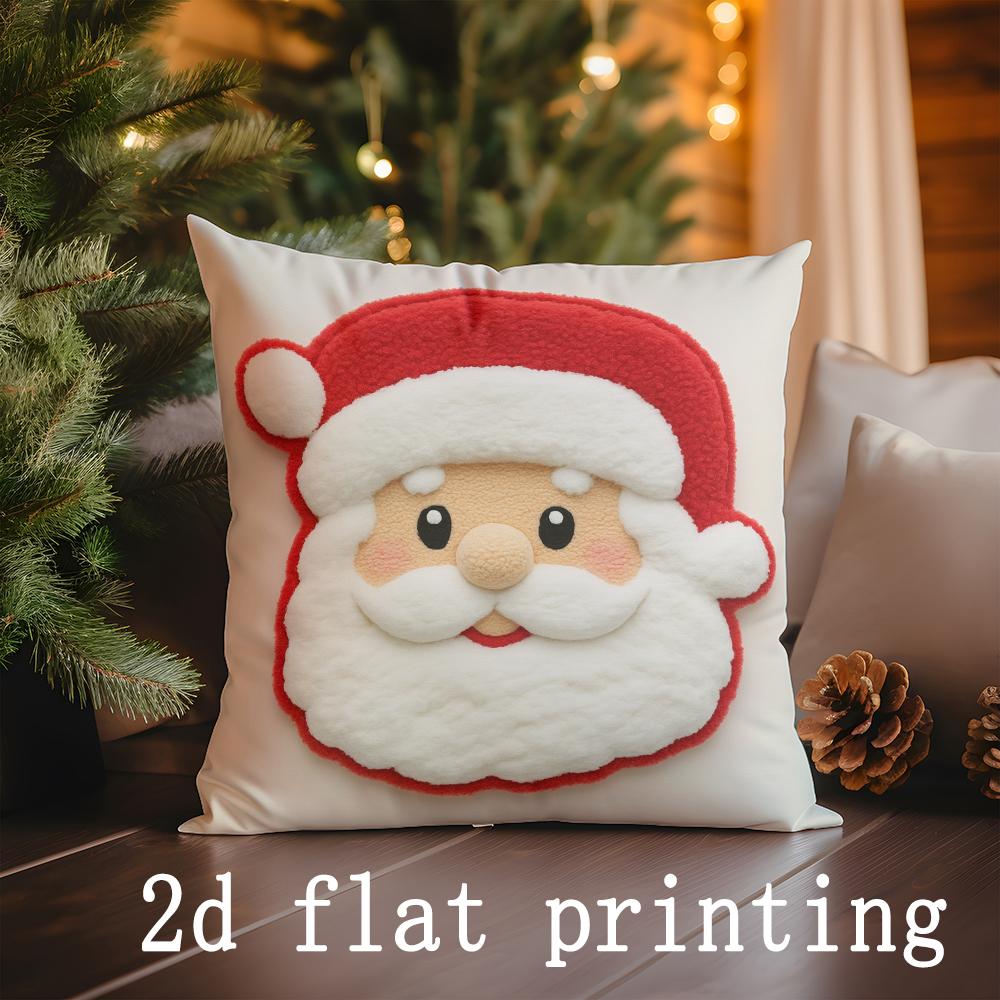 

Home Decor Christmas-themed Santa & Reindeer Cushion Covers Pattern Cushion Cover Suitable for Sofa Bedroom Car Pillow Cover 16x16Inch
