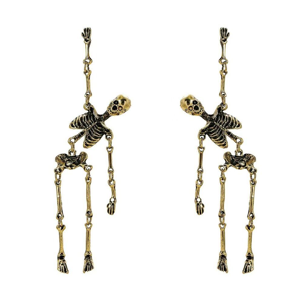 2 Pairs Pierced Halloween Skull Earrings Skull Shape Skeleton Drop Earrings For Women