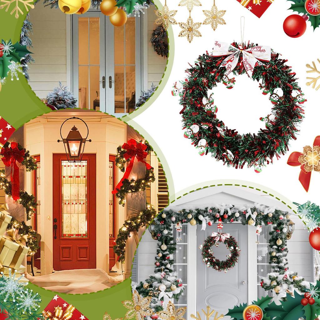 Large Christmas Wreath Red Green Strips Bow Garland Red And Green Strips Christmas Decorations Wreath For Winter Festival New