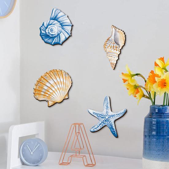 Marine Wall Decoration Wooden Board Hanging Coastal Conch Shell Unique Mediterranean
