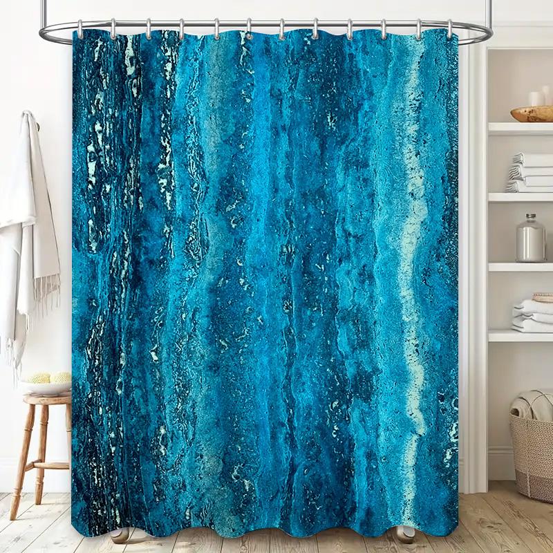 Bold Blue Textured Shower Curtain Luxurious Home Bath Decor For Modern Kitchens Bedrooms Waterproof Fabric With Metal Hook Rings