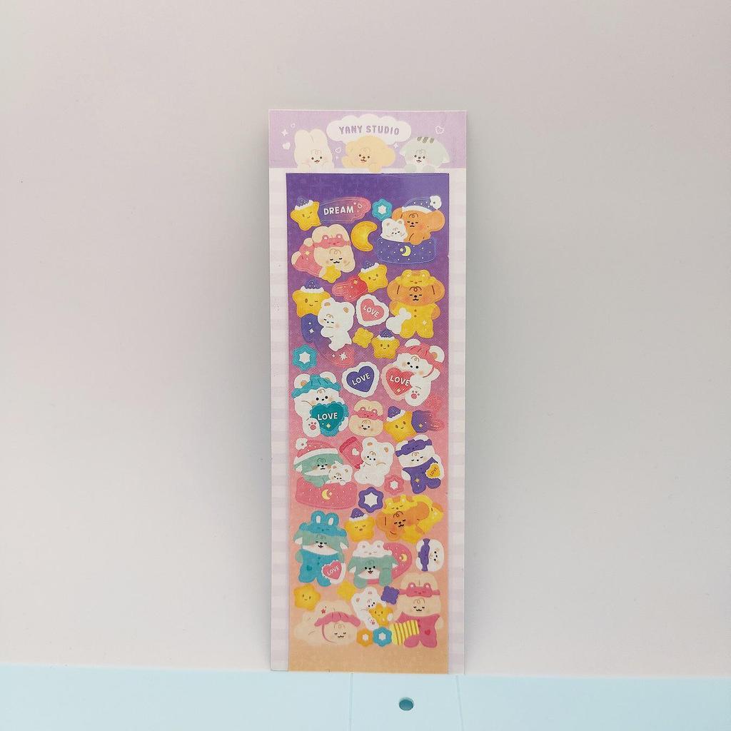Korean Cartoon Teddy Guka Stargazing Stickers - Laser Shiny DIY Photo & Phone Decor