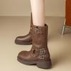 Brown thick-soled heightening Martin boots women's four-season British style retro versatile western cowboy short boots locomotive boots