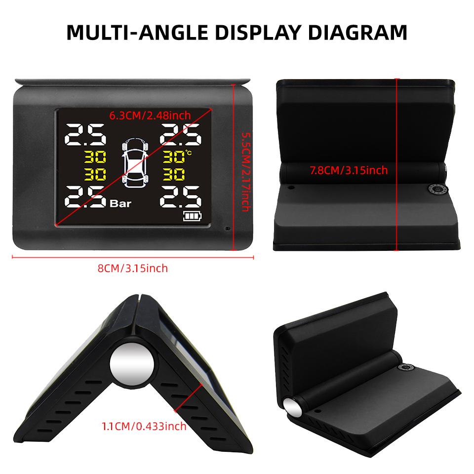 E-ACE K46 Universal TPMS Wireless Car Tire Pressure 4 Sensors Display Solar Intelligent Tyre Pressure Auto Alarm Monitor System