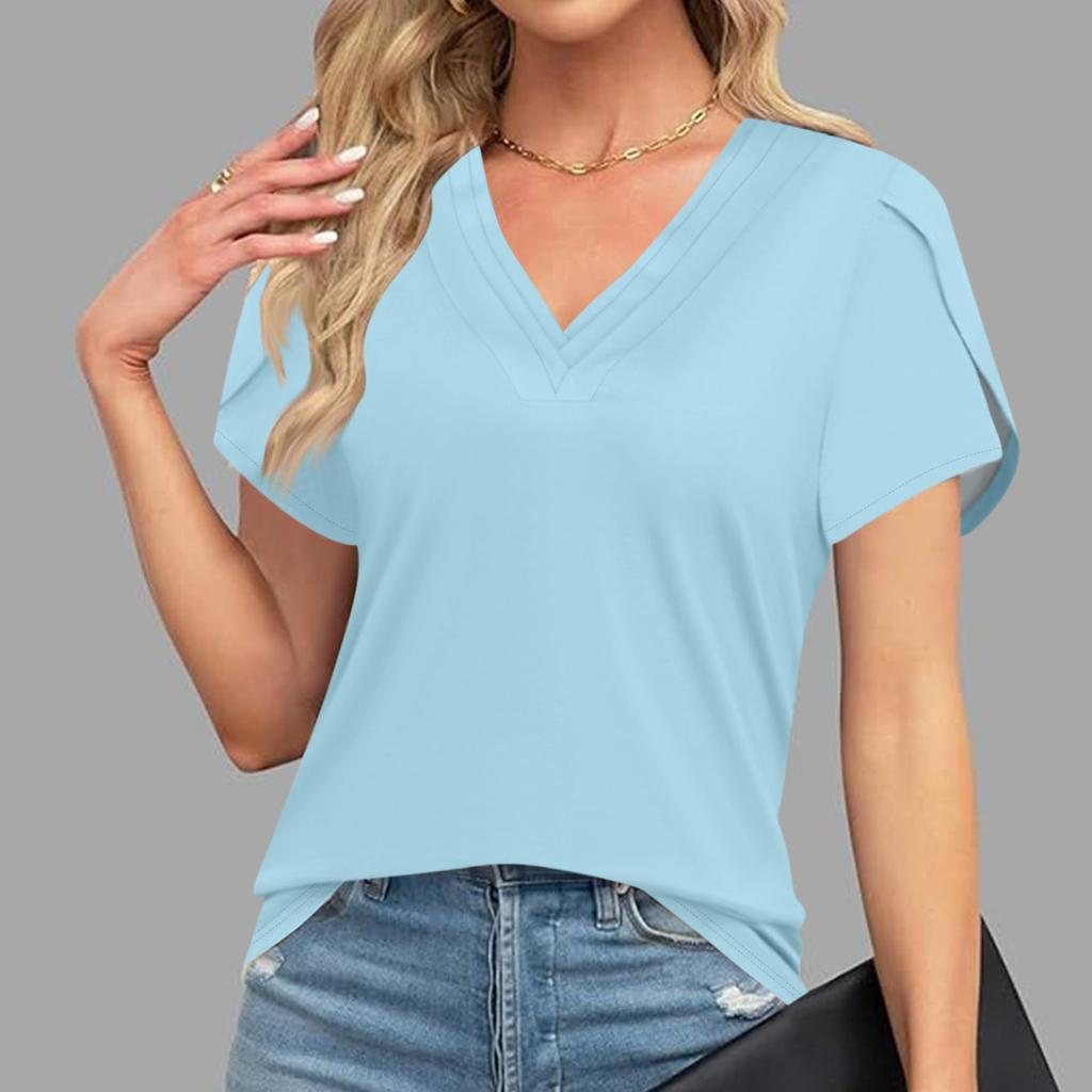 Blouses For Women Dressy Casual, Fashion Solid Color  Retro T-Shirt Unique Design  V-Neck Oversized Tshirts