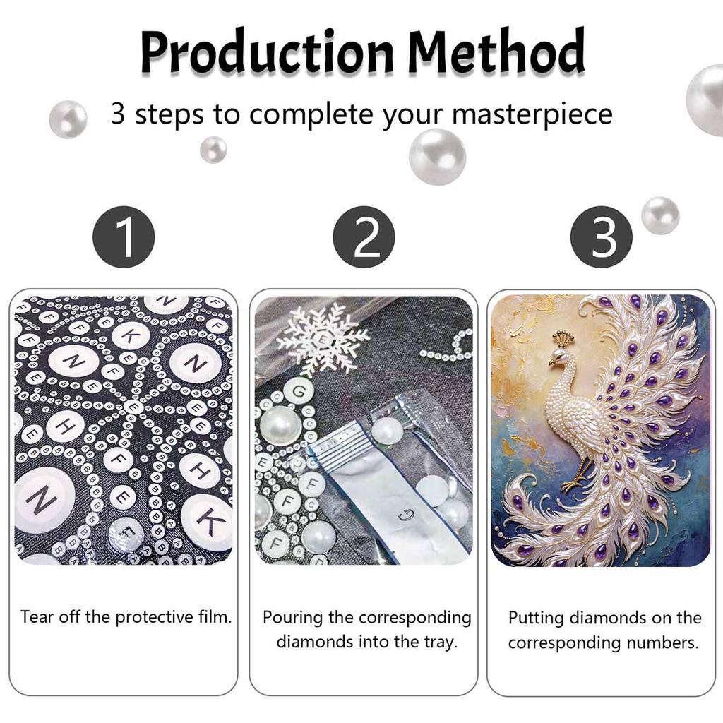 Elegant Peacock Pearl Kit 5D DIY Rhinestone Art Craft for Home Desktop Decoration Relaxing Handmade Gift