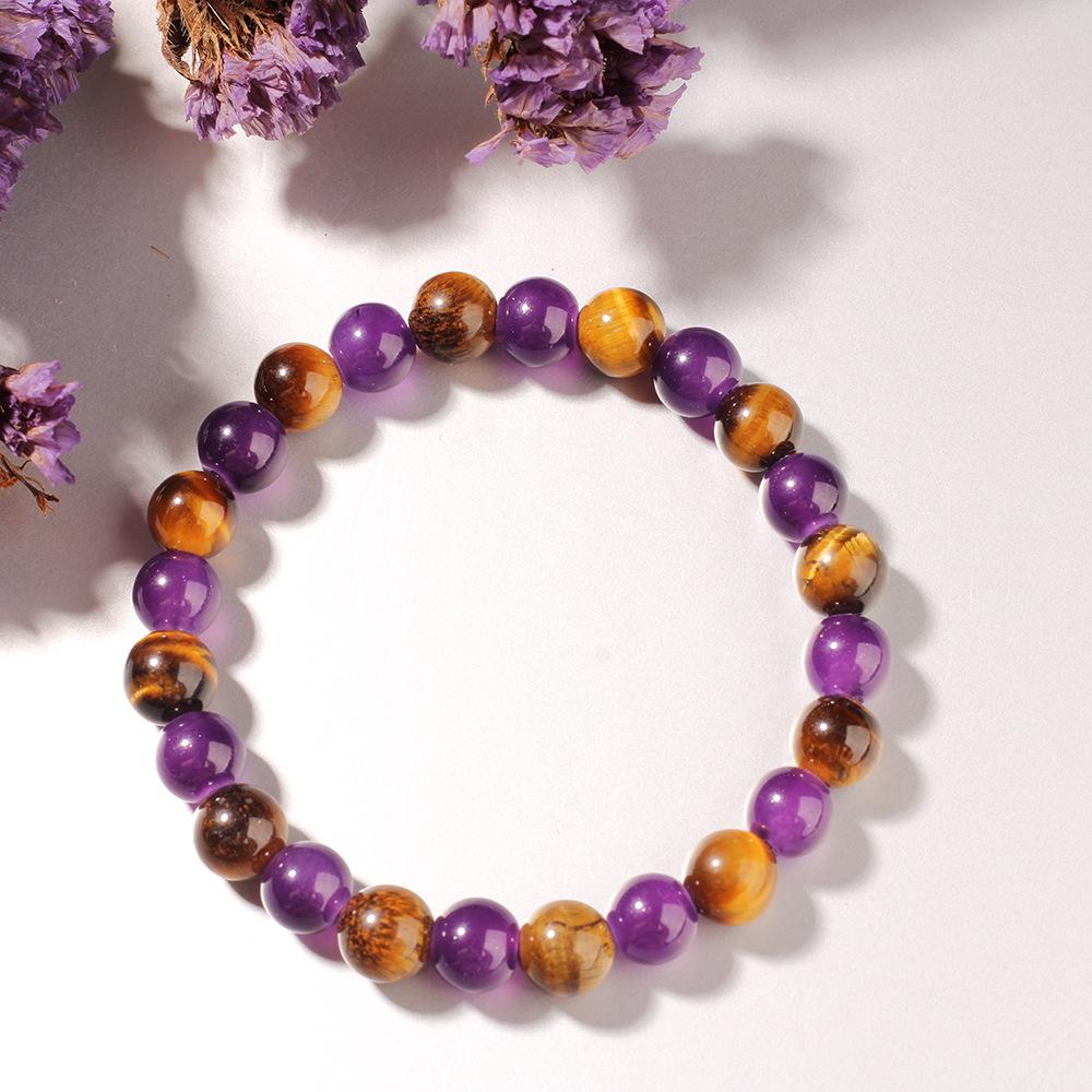 Festive Gifts Amethyst And Tiger Eye Beaded Bracelet Elegant Fashion Jewelry For Men And Women Daily Wear Simple Versatile Accessory