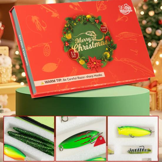 24Pcs/Set Christmas Fishing Advent Calendar Lure Bait 360 Degree Rotating Fish Lure Set with Realistic Painting Reflective Sequins