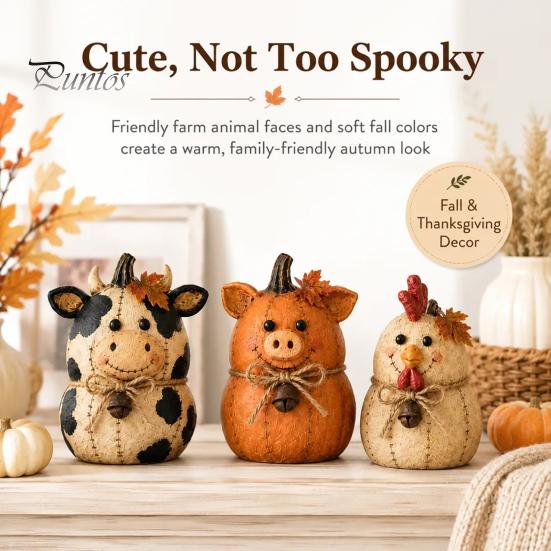 Thanksgiving Home Decor Ornaments Rustic Farmhouse Felt Animal Ornaments, Cute Cow/Pumpkin/Rooster Figurines, Decorative Handmade Animals Hand Painted