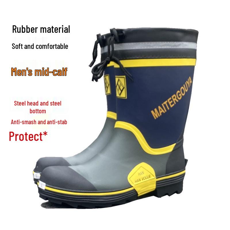 Men s Waterproof Steel Toe & Shank Anti-slip Rubber Construction Boots S (37-38)