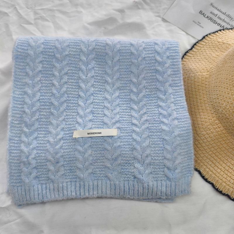 Wool knitted scarf women's high-end sense thickened warm average size neck protection scarf versatile flat machine process OO custom