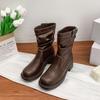 Korean version of knight boots women's belt buckle pleated piled boots comfortable soft sole not tired feet British style thick-soled Martin boots