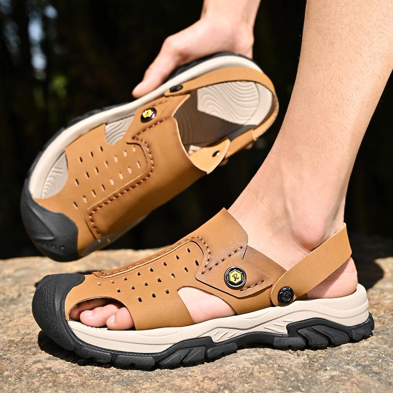 Fashion Mens Hollow Out Flats Leisure Driving Sandals  Anti-collision Toe Man Summer Slippers Wading Aqua Shoes Men Outdoor Sandals