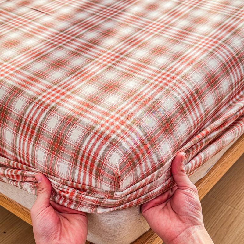 Luxury check style 100% Cotton Bed Sheet Fitted Sheet With Elastic Mattress Cover Couple Bed Linen Bedding Queen King Size