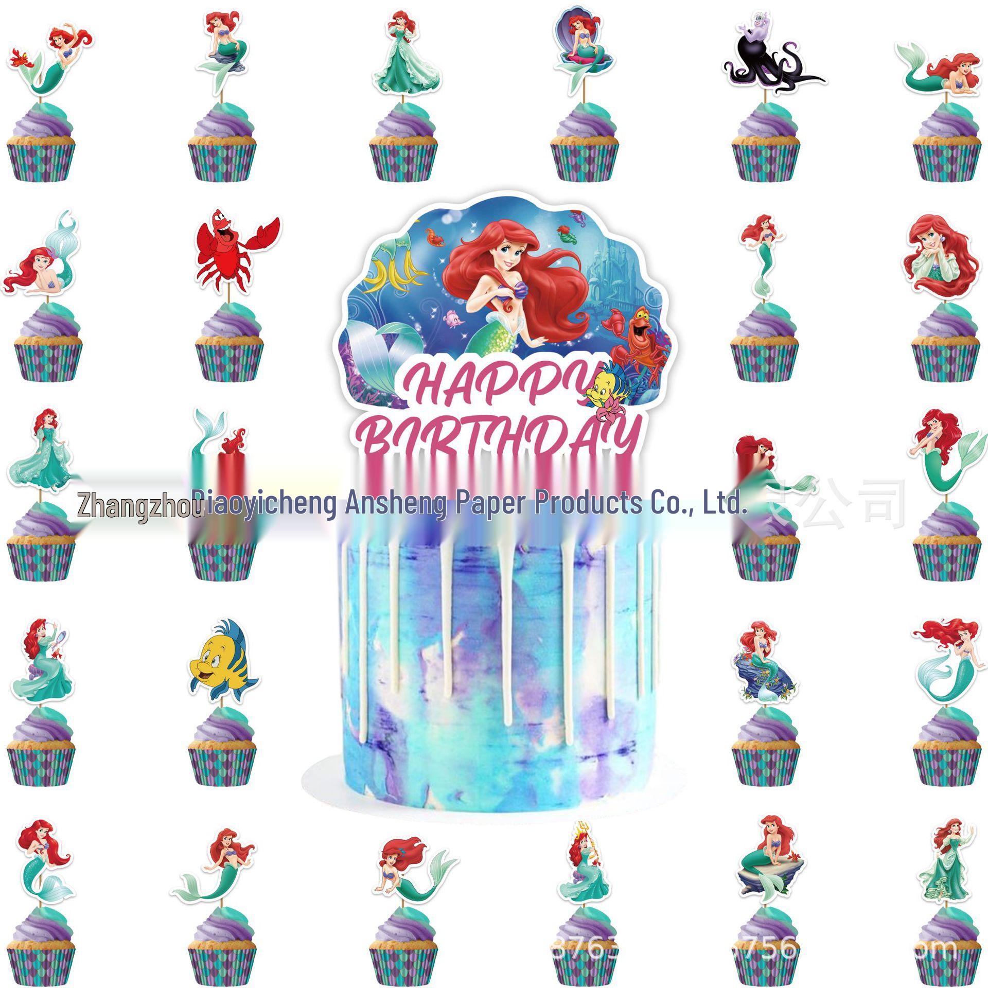 In Stock: Little Mermaid 2 Birthday Party Decorations Set with Cake Toppers and Small Flags