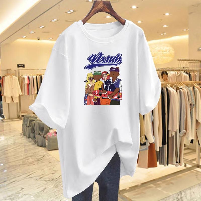 

Cotton short-sleeved T-shirt women s 2025 new summer loose cartoon printing cotton versatile insT-shirt thin S