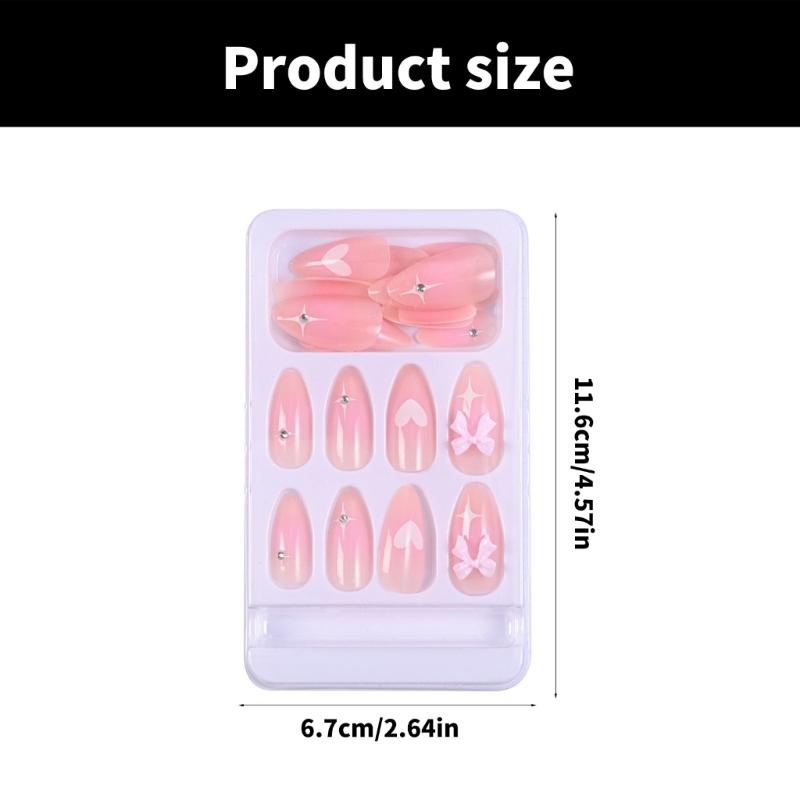 24 Stück Französischer Stil Aufdrücknagel Glänzender Acryl-Falschnagel mit 3D-Schleifendesigns Aufklebenagel für Frauen und Mädchen