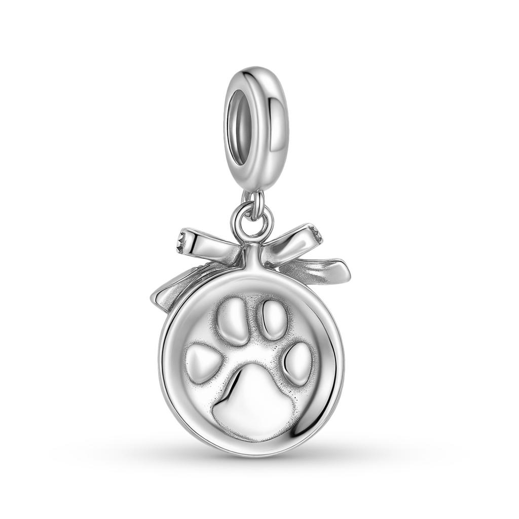 S925 sterling silver irregular bow dog paw footprint pendant European and American popular bracelet DIY jewelry accessories pendant