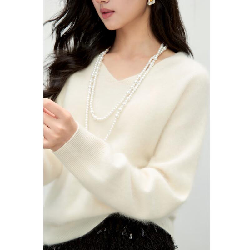 Qiushui Yiren Women's V-Neck Wool Blend Brushed Knit Sweater