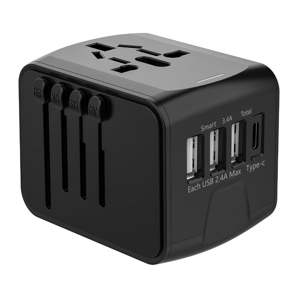 Hochgeschwindigkeits-Reiseadapter für internationale Reisen, 4 USB-Anschlüsse, GaN-Reiseadapter, UK/AU/EU/US