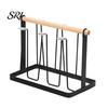 Nordic Style Cup Holder Iron Drying Rack with Wood Handle & Drip Tray Baby Bottle Plastic Dryer Space-Saving Countertop Organizer for Mugs Glasses