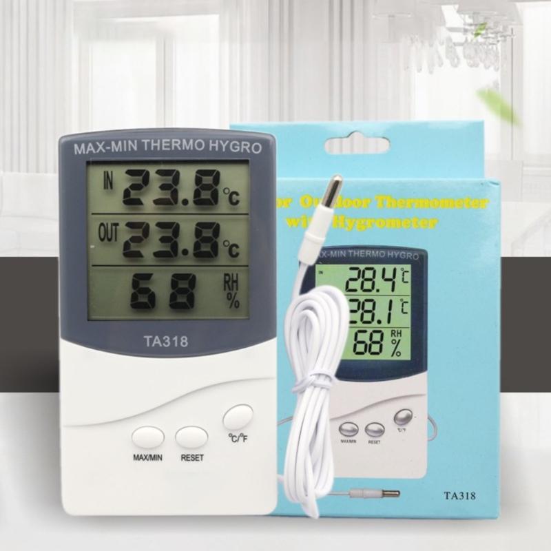Termoigrometro Monitor da Interno Esterno con Cavo Remoto, Schermo Display e Visualizzazione Livello Umidità per Osservazione Finestra Ufficio Casa e Scrivania