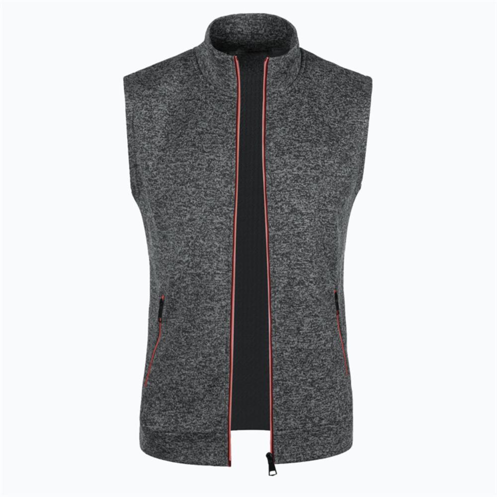 Men Fashion Solid Color Slim Fit Sleeveless Jacket Zipper Tank Tops Cardigan Knitwear Casual All-match Coat
