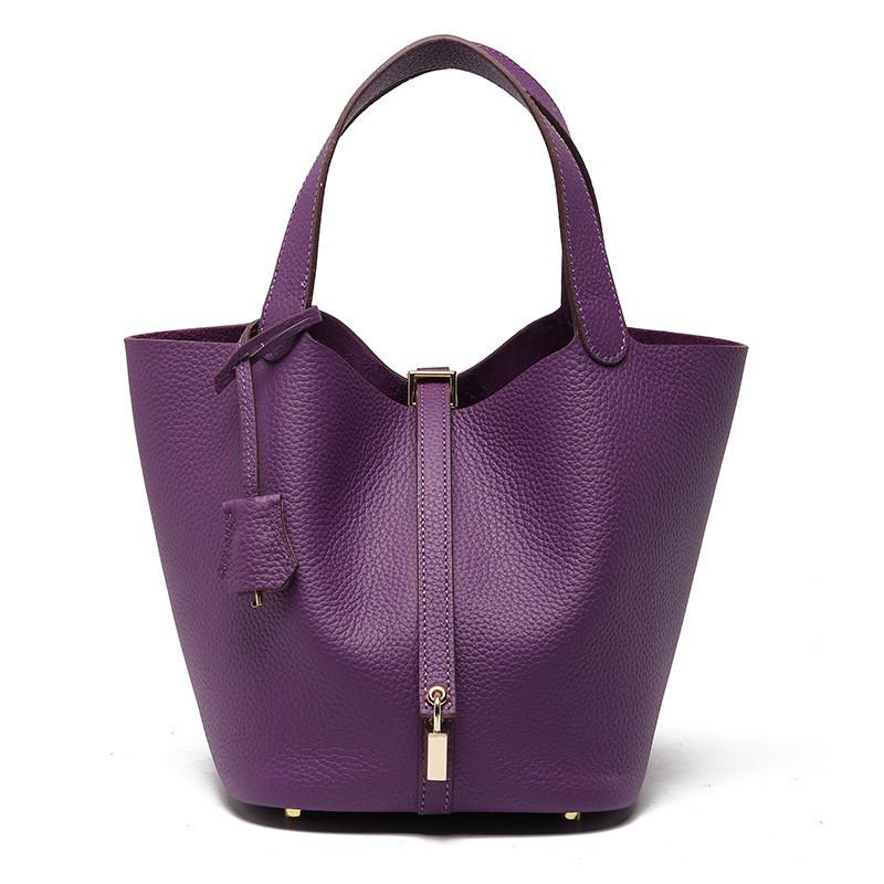 Women's High-Quality Genuine Leather Bucket Bag - Exquisite Cowhide Handbag