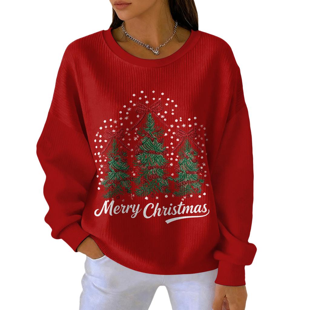 Women's Loose Comfortable Casual And Fashionable Round Neck Christmas Pattern Long Sleeved Sweatshirt