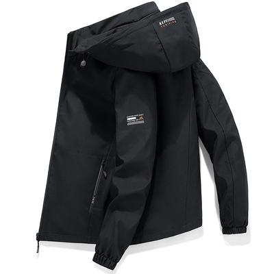 Frühling und Herbst Neue Herrenjacke Trendige Kapuzen-Windjacke Herren Verdickte Freizeitjacke Herren Samt Optional