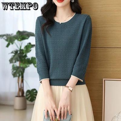Women's Seven Quarter Sleeve Knitted Sweater Spring Jacquard Top Fashionable and Stylish Thin Style