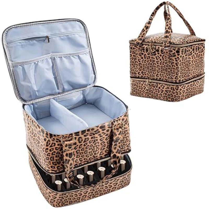 Elegant Travel Makeup Bag: Double-Layer Nail Polish Storage for 42 Bottles