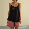 Top da Donna Scollo a V Senza Maniche Canottiere Colore Puro Vestibilità Larga Spalline Sottili Gilet Casual Estivo per Esterno