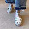 5Cm simple retro style woven hollow T-buckle with casual straw woven thick-soled wedge heel bag head sandals Roman shoes