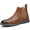Boots Men's Carved Short Boots Soft Leather Retro High-top Men's Leather Boots Autumn and Winter Velvet Martin Boots