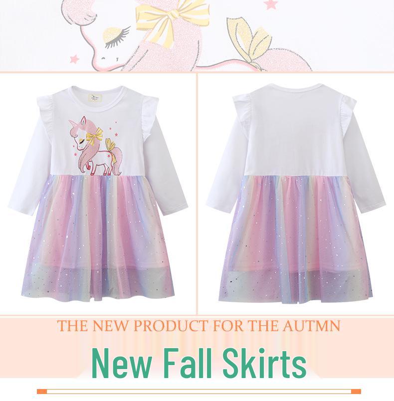 2025 Spring-Autumn Girls' Mesh Dresses: European & American Style, Cross-Border Children's Clothing