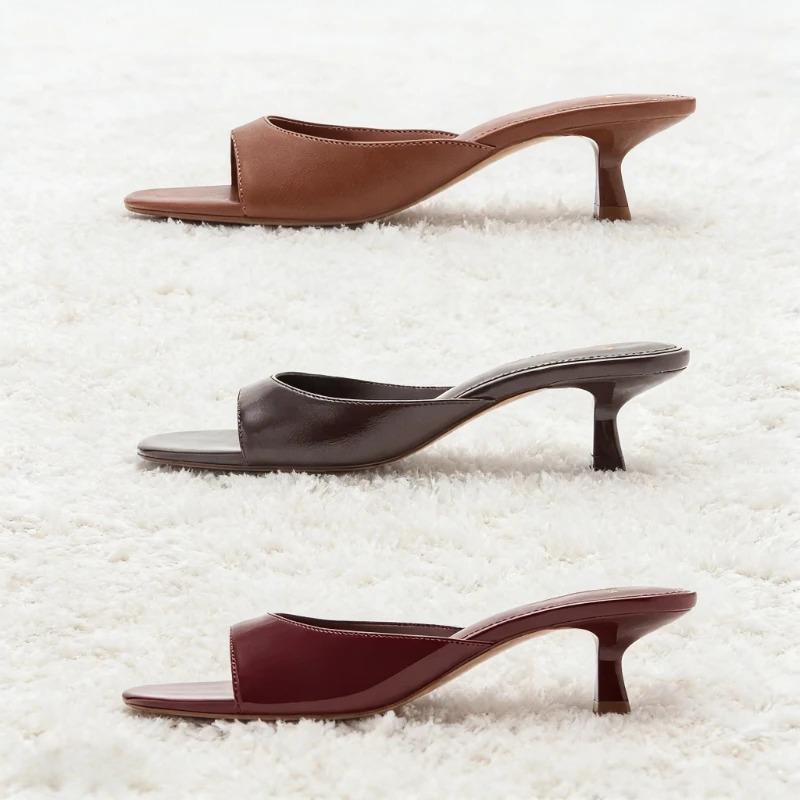 Fashion  Kitten-heel Slipper Women Concise Open-toe Slides Mules Shoes Comfortable Casual  Women Sandals