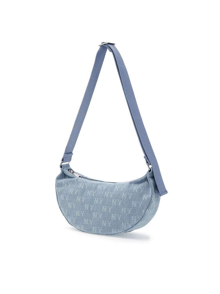 Mlb Classic Monogram Denim Vintage Hobo Bag Ny (L.Blue)