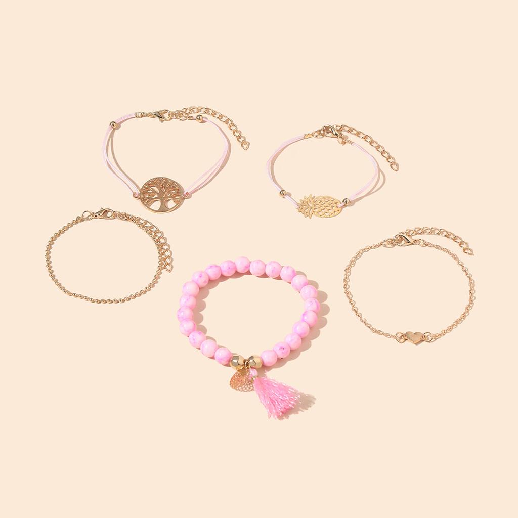 Pineapple Korean Version Bracelet, Love Fringe Pendant Accessories Tree of Life Five-piece Bracelet Set