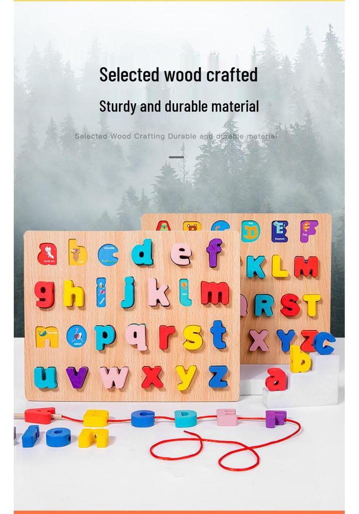 Kindergarten Wooden Building Blocks: Educational Numbers & Letters Puzzle