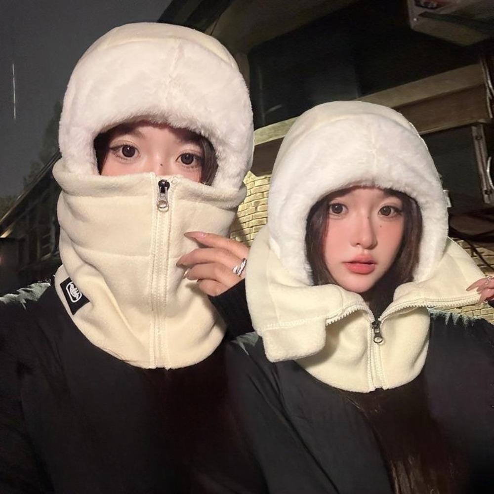 Winter Warm Thickened Velvet Neck - Windproof Mask with Zipper, Motorcycle Riding Headgea Warm Knitted Cap Cold Weather