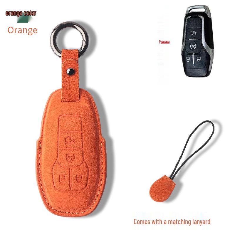 Genuine Leather Key Case for 2017-18 Ford Explorer/Mustang with Suede Buckle