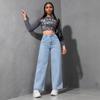 Jeans da Donna a Vita Alta Gamba Larga Vestibilità Larga Tendenza Street Denim Pantaloni 2025 Primavera Lavati Monocolore Dettaglio Bottone Pantaloni Lunghi