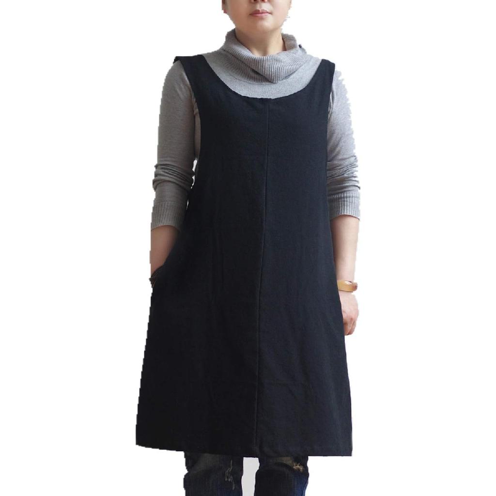 Cotton Linen Japanese Apron Halter Cross Back Bandage X Shape Aprons Two Pockets