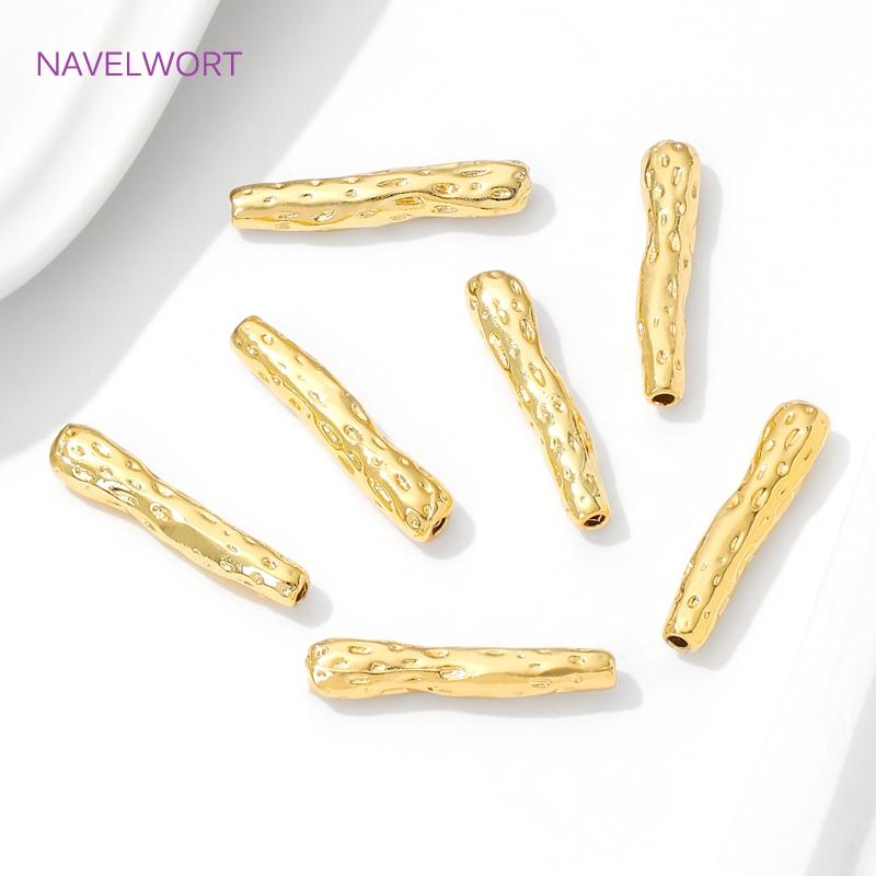 18K Gold Plated Irregular Long Strips Beads Separators,Brass Spacers Bead For Jewlery Making DIY Bracelet Making Accessories