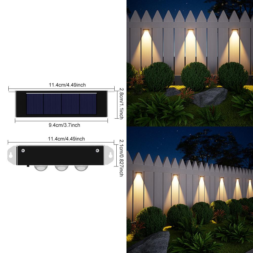 1-4 Lens Brighter Solar Fence Lights Outdoor 4 Pack Wall Light Waterproof Garden Lamp Solar Powered for Outside Pathway Yard