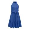 Women's Fashion Draped Sleeveless Hanging Neck Pleated Tie Dress Color